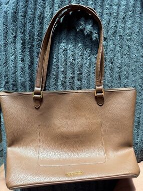 Classic Tan Leather Tote Bag - Women's Shoulder Handbag